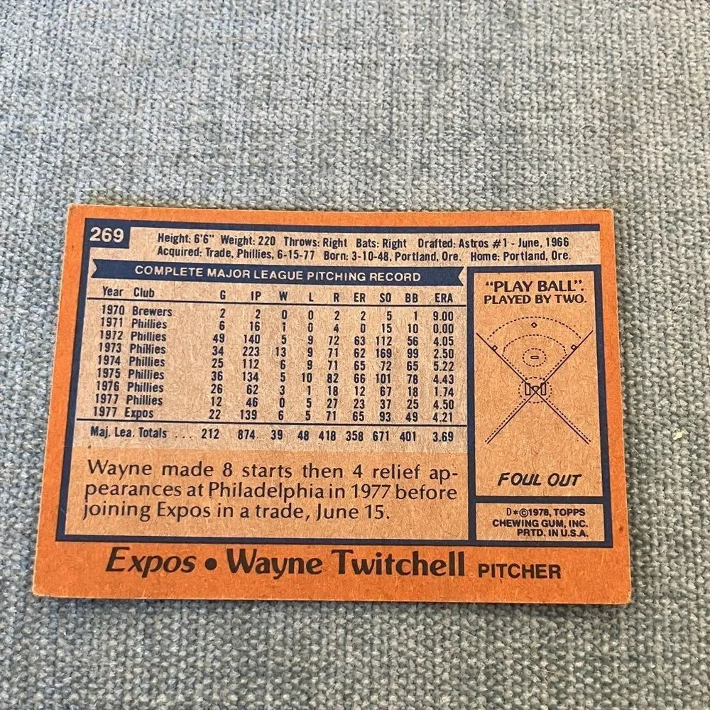 1978 Topps Montreal Expos Baseball Card Trading Card